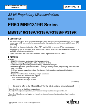 MB91F318RPMC-G-XXXE1 Datasheet PDF Fujitsu