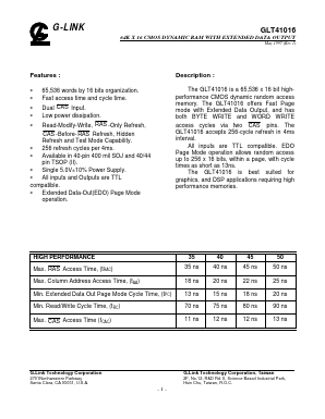 GLT41016 Datasheet PDF G-Link Technology 