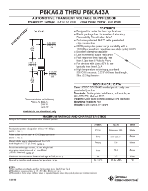 P6KA10 Datasheet PDF General Semiconductor
