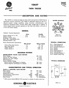 12AX7 Datasheet PDF General Electric Company