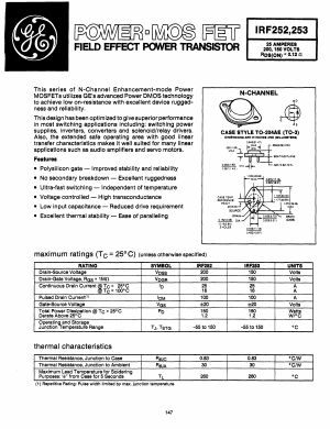 IRF253 Datasheet PDF General Electric Company
