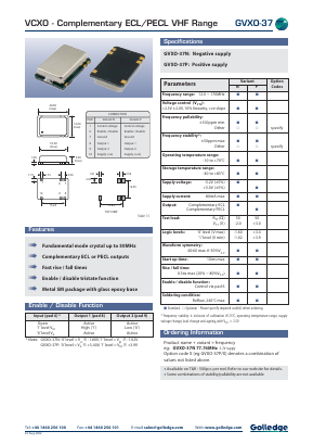 GVXO-37P Datasheet PDF Golledge Electronics Ltd