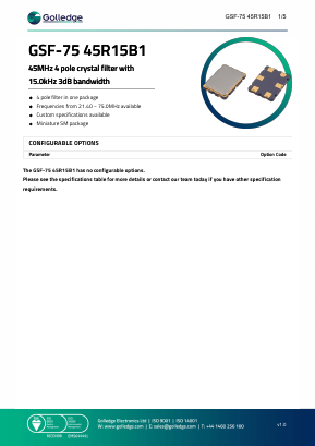 GSF-7545R15B1 Datasheet PDF Golledge Electronics Ltd