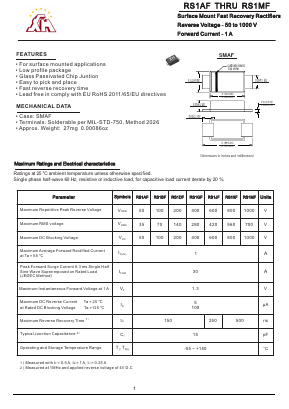 RS1AF Datasheet PDF Gaomi Xinghe Electronics Co., Ltd.