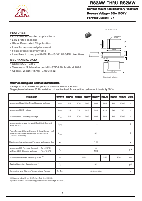RS2AW Datasheet PDF Gaomi Xinghe Electronics Co., Ltd.