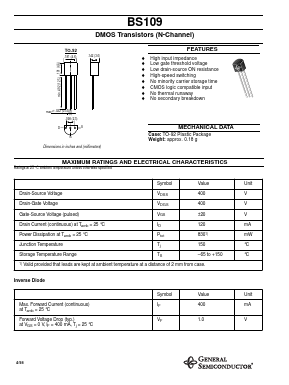 BS109 Datasheet PDF General Semiconductor