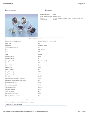 54126 Datasheet PDF Gilway Technical Lamp 