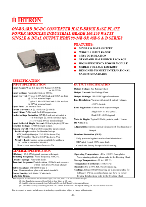 HDH100-48B-D050D Datasheet PDF HITRON ELECTRONICS CORPORTION
