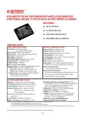 HDM25-12B-D12 Datasheet PDF HITRON ELECTRONICS CORPORTION