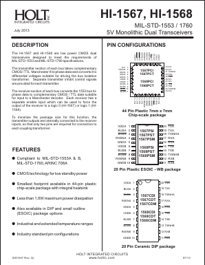 HI-1567CDT Datasheet PDF Holt Integrated Circuits