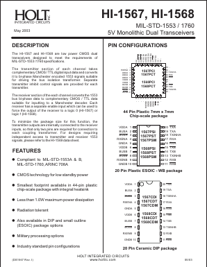 HI-1567CDIM Datasheet PDF Holt Integrated Circuits