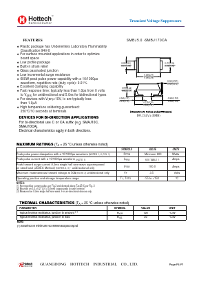 SMBJ54A Datasheet PDF GUANGDONG HOTTECH INDUSTRIAL CO.,LTD.