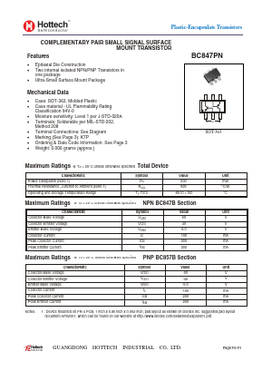 BC847PN Datasheet PDF GUANGDONG HOTTECH INDUSTRIAL CO.,LTD.