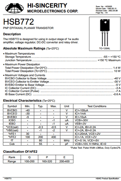 HSB772 Datasheet PDF Hi-Sincerity Mocroelectronics
