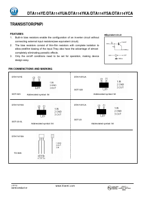 DTA114YE Datasheet PDF Shenzhen Jin Yu Semiconductor Co., Ltd. 