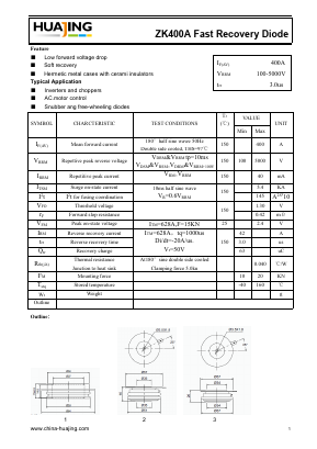 ZK400A Datasheet PDF ZHEJIANG HUAJING RECTIFIER CO.,LTD.