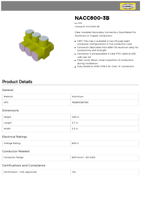 NACC600-3B Datasheet PDF Hubbell Incorporated.