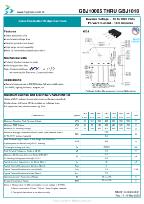 GBJ1001 Datasheet PDF HY ELECTRONIC CORP.
