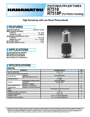 R7518 Datasheet PDF Hamamatsu Photonics