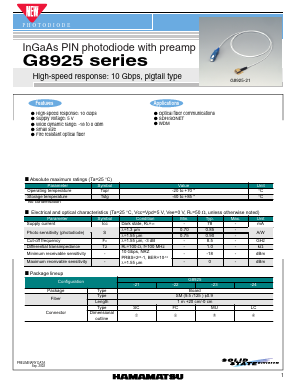 G8925-21 Datasheet PDF Hamamatsu Photonics