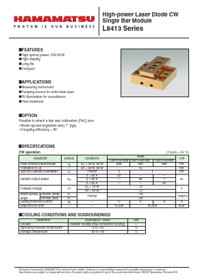 L8413-50-808 Datasheet PDF Hamamatsu Photonics