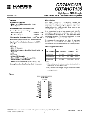 CD74HCT139E Datasheet PDF Harris Semiconductor