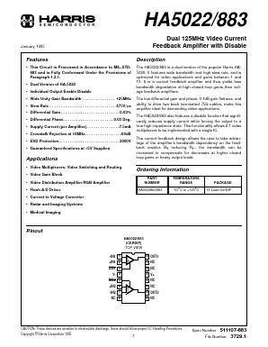 HA5022MJ/883 Datasheet PDF Harris Semiconductor