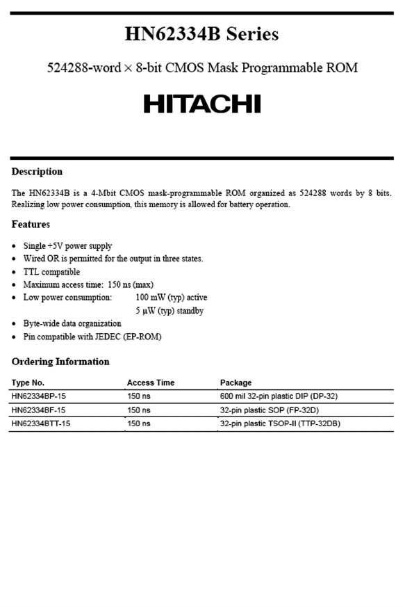 HN62334B Datasheet PDF Hitachi -> Renesas Electronics
