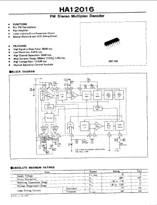 HA12016 Datasheet PDF Hitachi -> Renesas Electronics