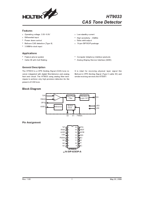 HT9033 Datasheet PDF Holtek Semiconductor