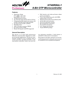 HT48R06A-1 Datasheet PDF Holtek Semiconductor