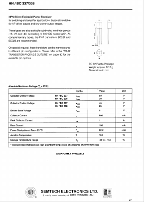 BC338-40 Datasheet PDF Honey Technology
