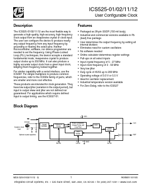 ICS525-01RT Datasheet PDF Integrated Circuit Systems