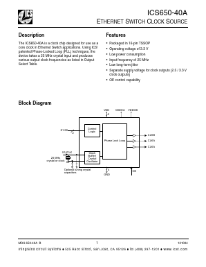 ICS650-40A Datasheet PDF Integrated Circuit Systems