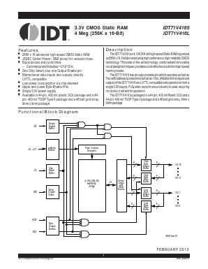 IDT71V416S15YG Datasheet PDF Integrated Device Technology