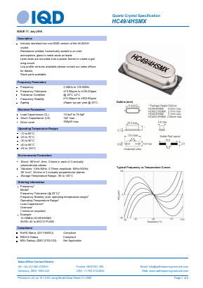 HC49/4HSMX Datasheet PDF IQD Frequency Products Ltd