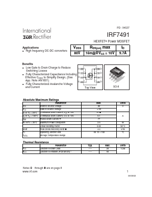 IRF7491 Datasheet PDF International Rectifier