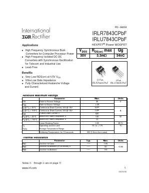 IRLU7843CPBF Datasheet PDF International Rectifier
