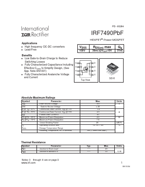 IRF7490PBF Datasheet PDF International Rectifier