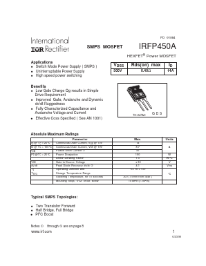 IRFP450A Datasheet PDF International Rectifier
