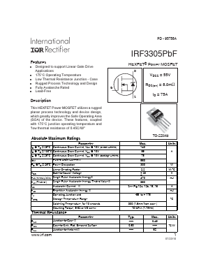 IRF3305PBF Datasheet PDF International Rectifier