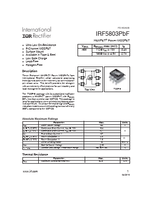 IRF5803PBF Datasheet PDF International Rectifier