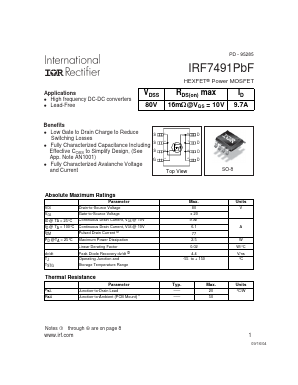 IRF7491PBF Datasheet PDF International Rectifier