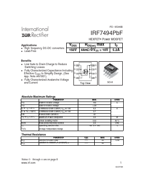 IRF7494TRPBF Datasheet PDF International Rectifier