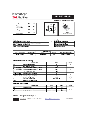 IRLR8721TRPBF-1 Datasheet PDF International Rectifier