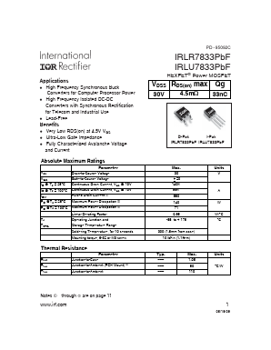 IRLU7833-701PBF Datasheet PDF International Rectifier