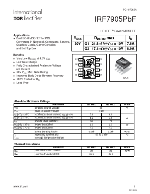 IRF7905PBF Datasheet PDF International Rectifier