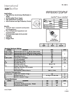 IRFB3307ZGPBF Datasheet PDF International Rectifier