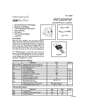 IRF5305PBF Datasheet PDF International Rectifier