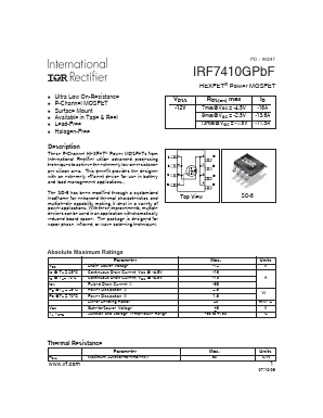 IRF7410GPBF Datasheet PDF International Rectifier
